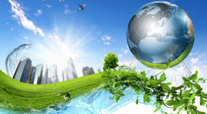 Green nature landscape with planet Earth